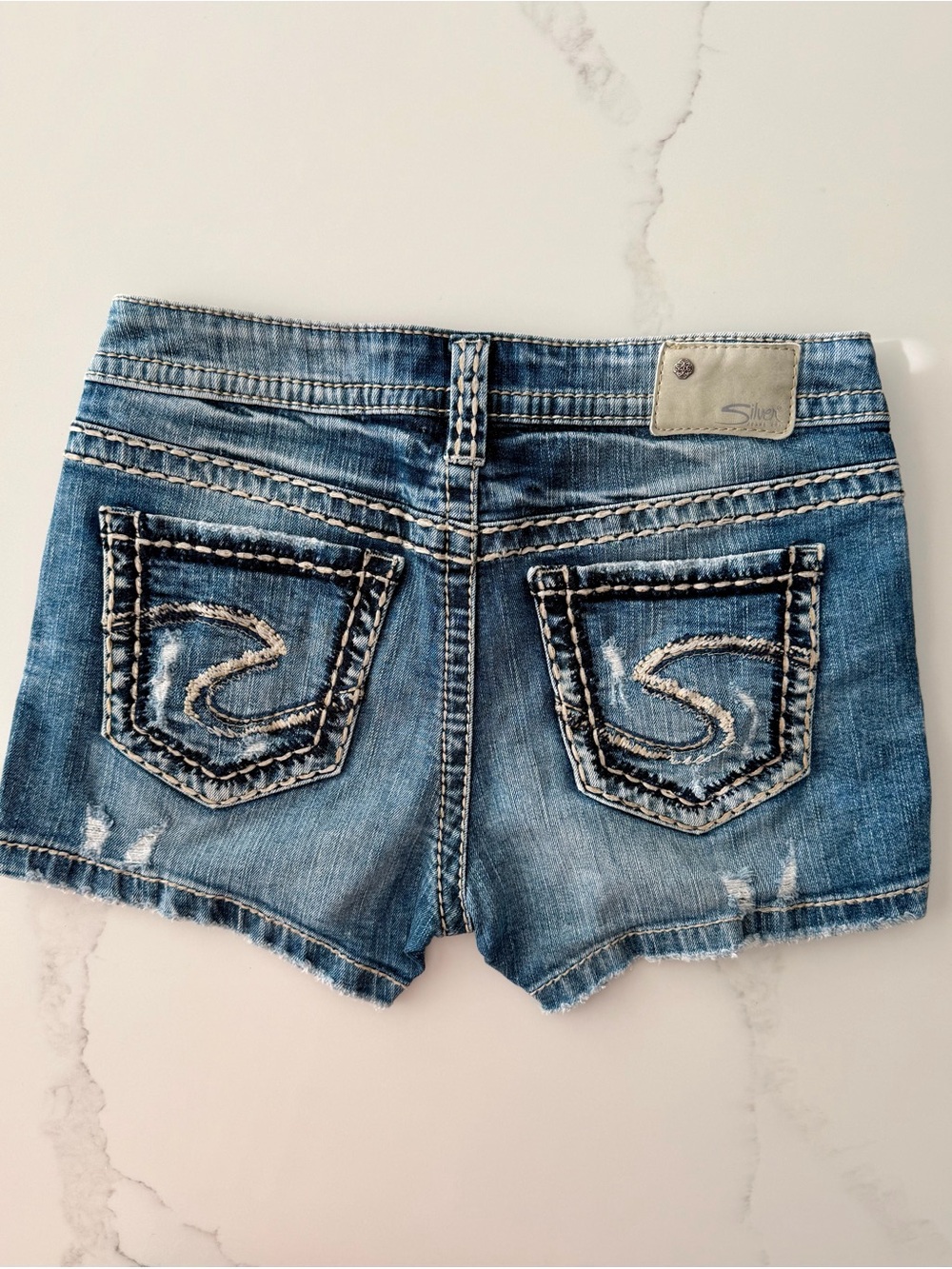 Silver Jeans Blue Distressed Denim Shorts